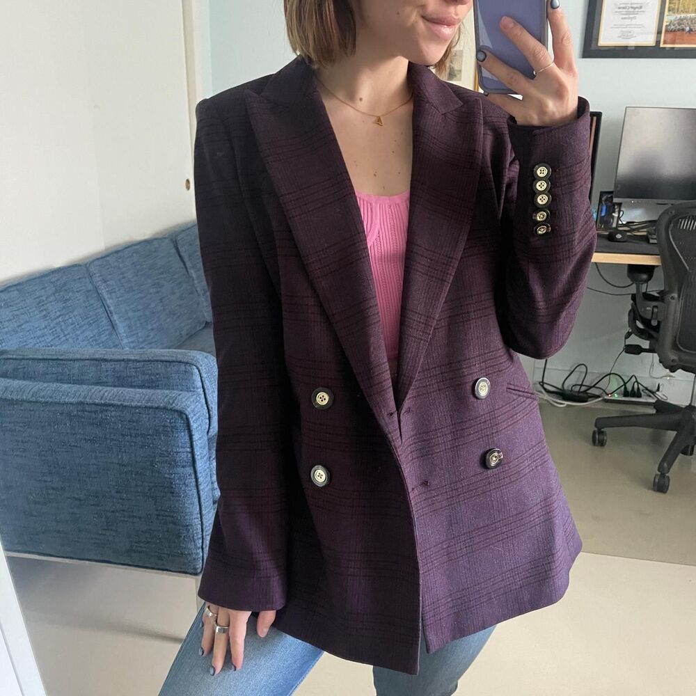 Veronica Beard Plaid Double-Breasted Blazer Jacket Size 2